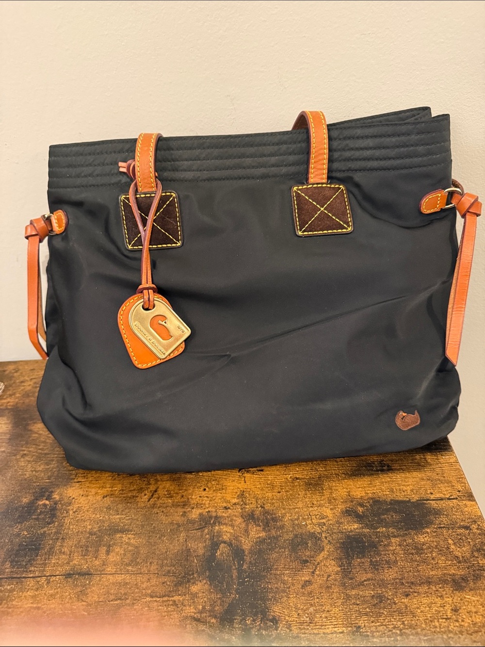 Dooney & Bourke Black Tote with Tan Leather Accents